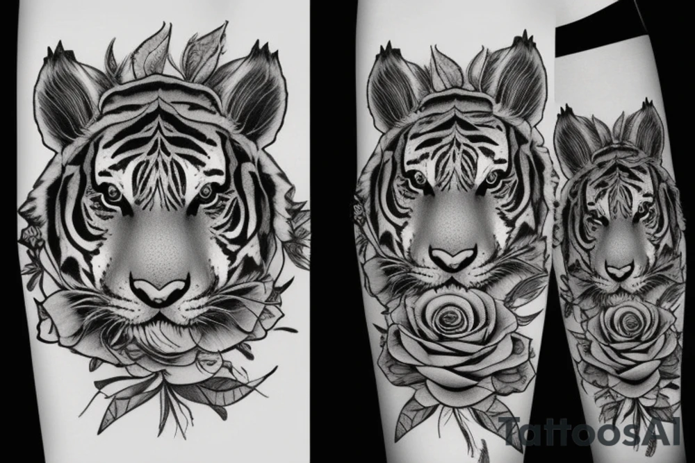 Tiger girl rose tattoo idea