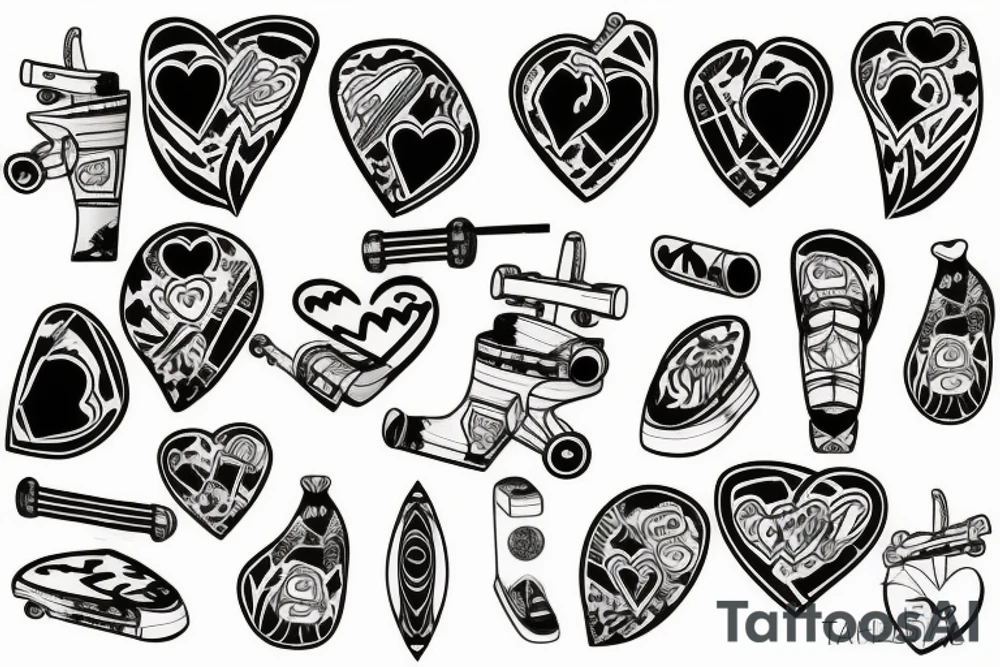 broken skateboard heart tattoo idea