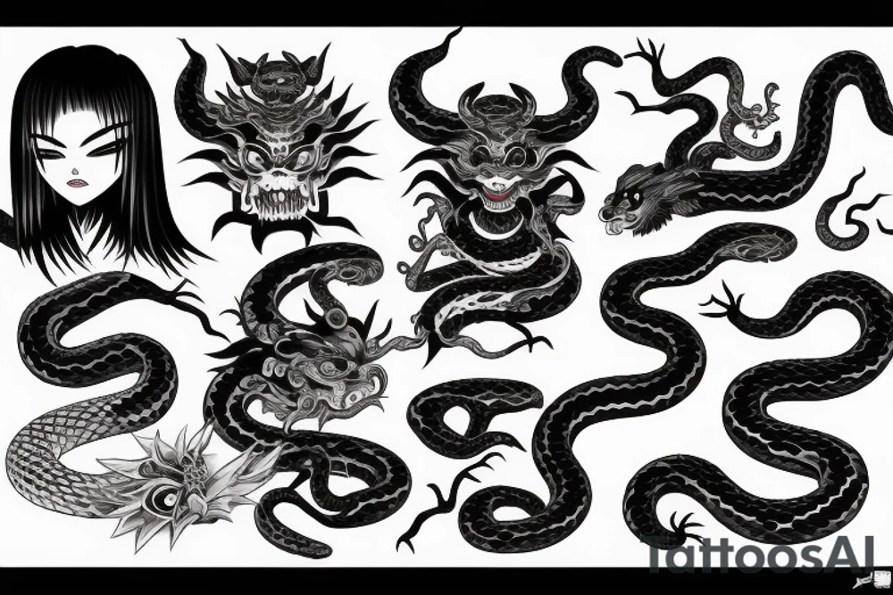 a japanese demon with a snake tattoo idea