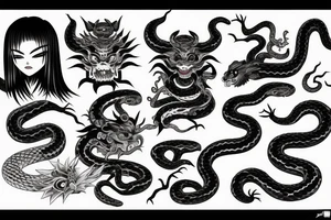 a japanese demon with a snake tattoo idea