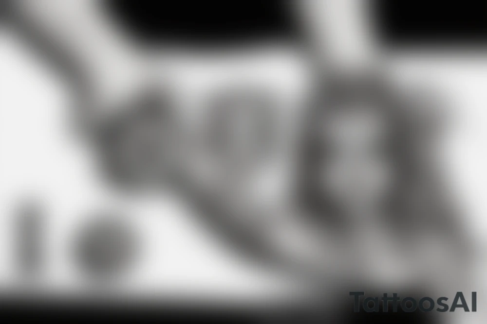 high detailed miss justice face blindfolded holding weights, with libra zodiak sign tattoo idea