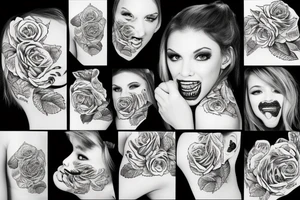Beautiful girl in the teeth of a tiger tattoo idea