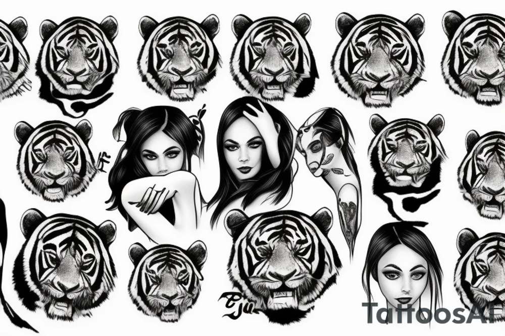 Beautiful girl in the teeth of a tiger tattoo idea