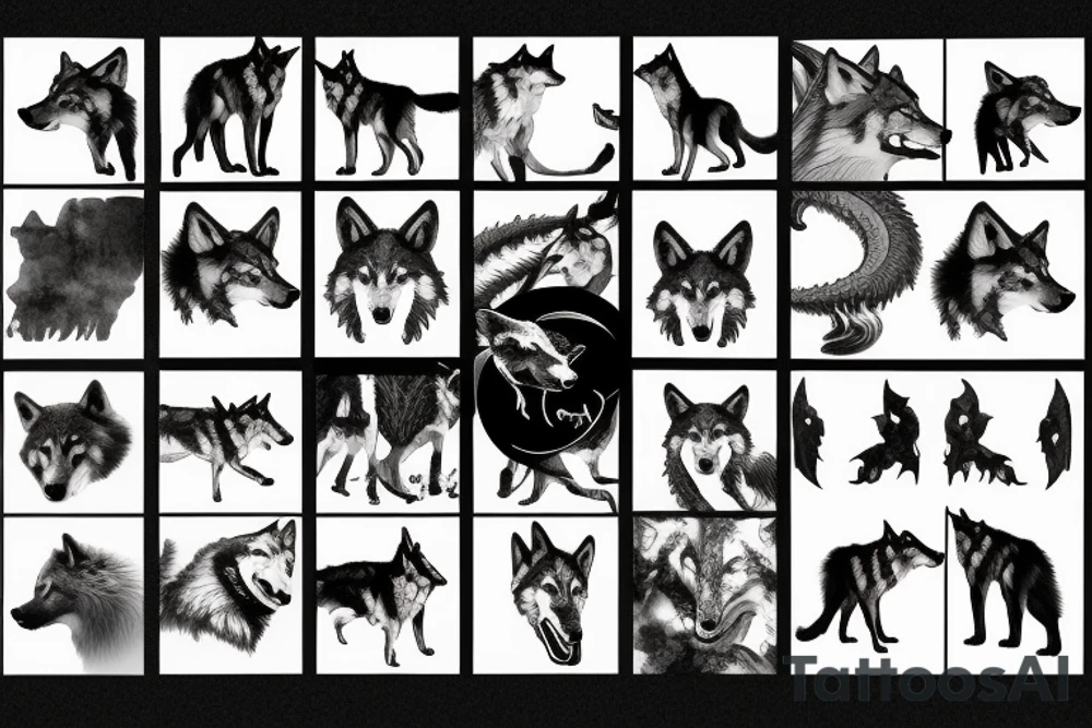A pack of wolves, a castle and a dragon tattoo idea