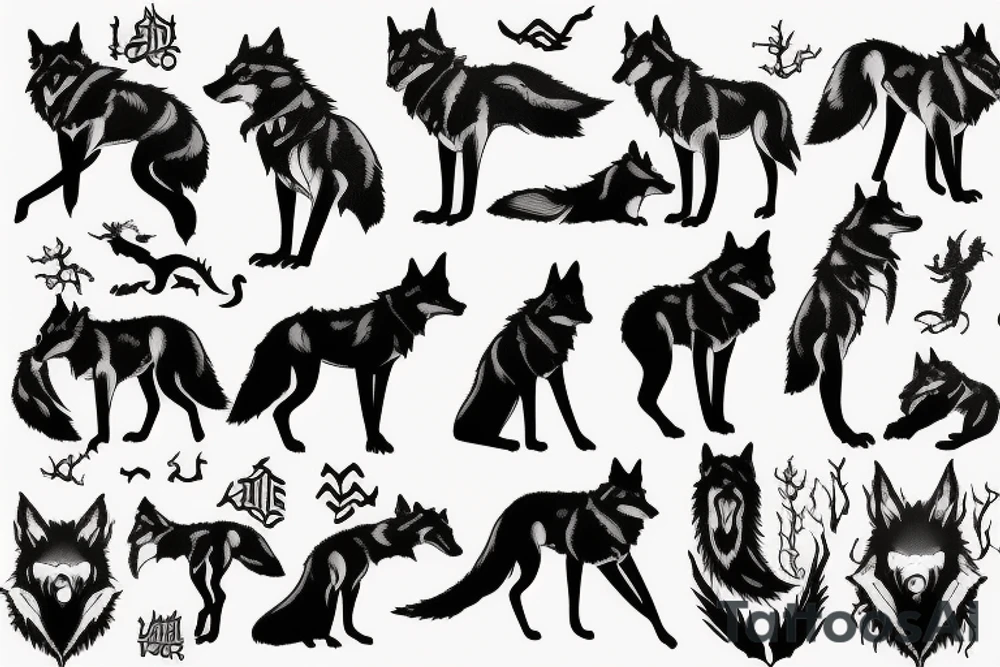 A pack of wolves, a castle and a dragon tattoo idea A pack of wolves, a castle and a dragon tattoo idea