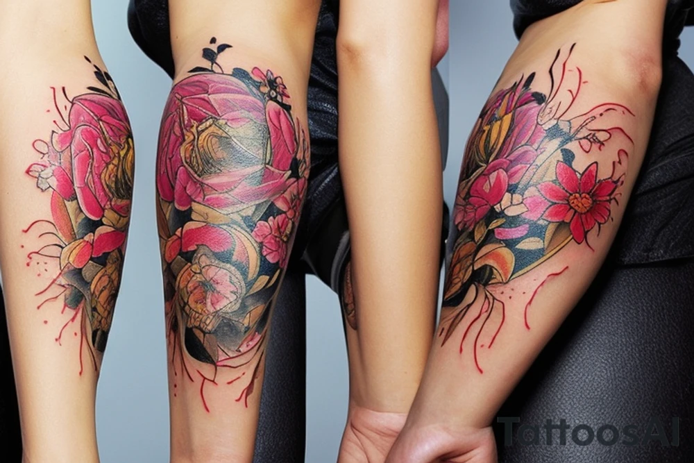 Огненный ворон, в стиле трэш полька. На левой части груди, около плеча. tattoo idea