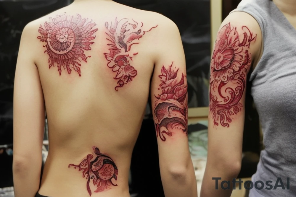 Огненный ворон, в стиле трэш полька. На левой части груди, около плеча. tattoo idea