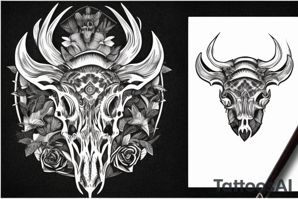 Wild boar skull against the background of a mountain tattoo idea