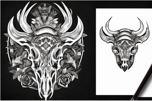 Wild boar skull against the background of a mountain tattoo idea