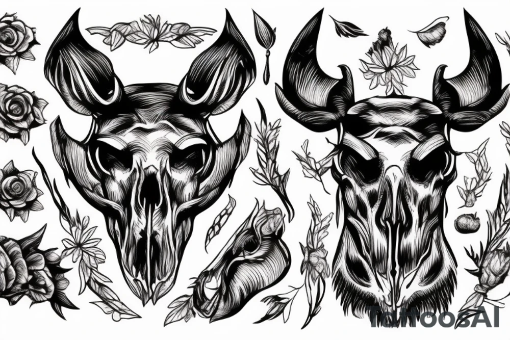 Wild boar skull against the background of a mountain tattoo idea