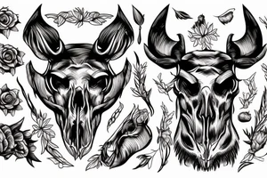 Wild boar skull against the background of a mountain tattoo idea