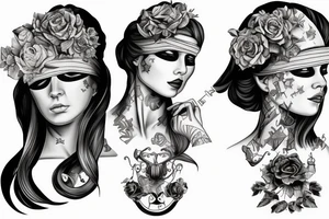 high detailed miss justice face with libra zodiak sign blindfolded tattoo idea