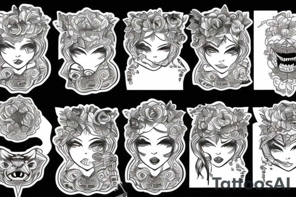Beautiful girl in the teeth of a tiger tattoo idea
