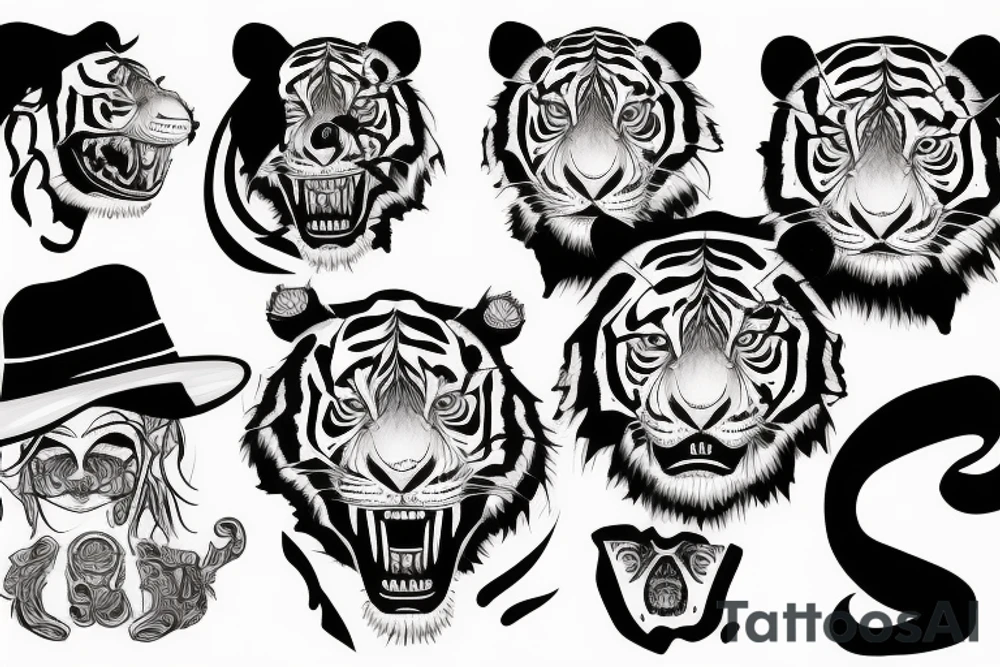 Beautiful girl in the teeth of a tiger tattoo idea