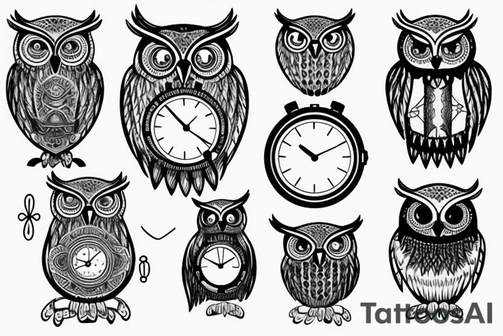 Owl holding a watch tattoo idea
