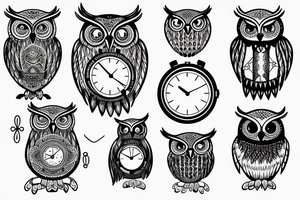 Owl holding a watch tattoo idea
