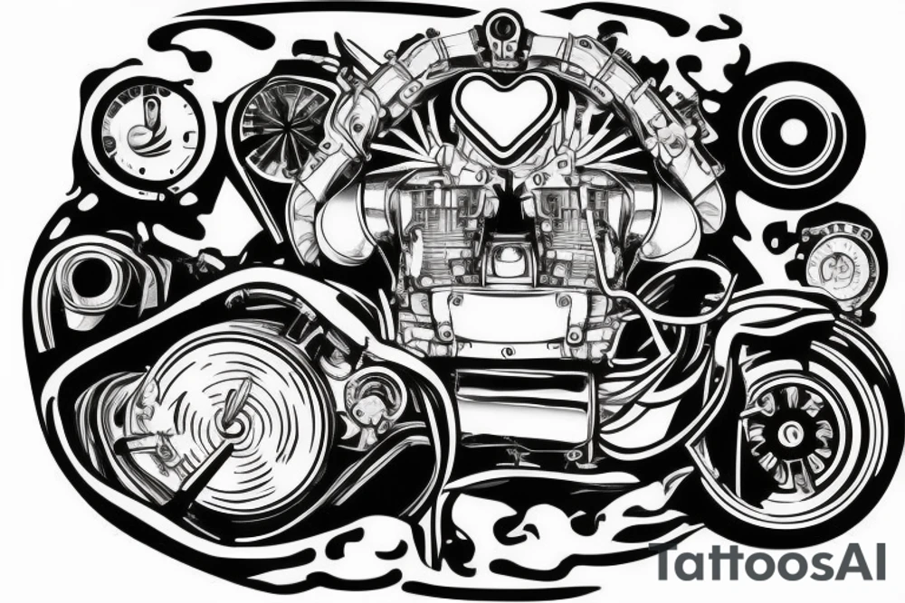 A heart in the form of a car engine tattoo idea