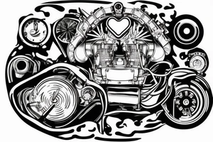 A heart in the form of a car engine tattoo idea