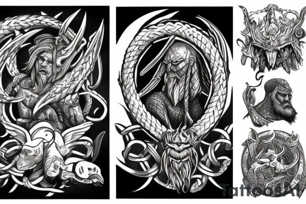 Vikings and monsters from Slavic mythology tattoo idea