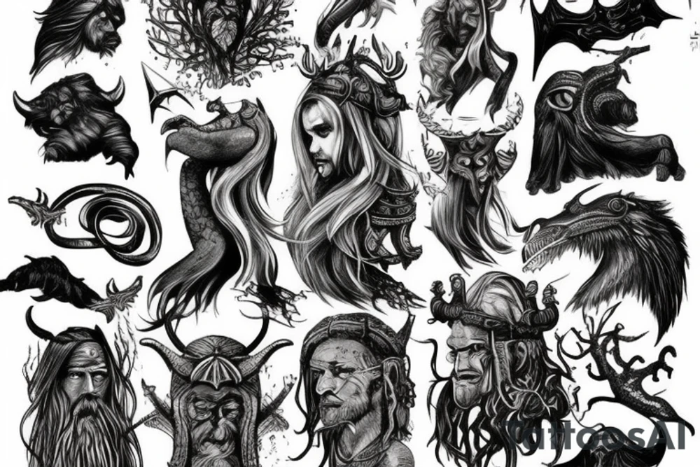 Vikings and monsters from Slavic mythology tattoo idea