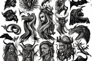 Vikings and monsters from Slavic mythology tattoo idea