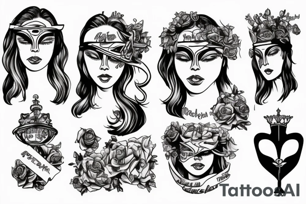 high detailed miss justice face with libra zodiak sign blindfolded tattoo idea