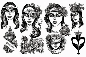 high detailed miss justice face with libra zodiak sign blindfolded tattoo idea