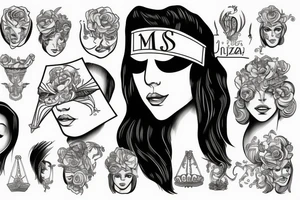 high detailed miss justice face with libra zodiak sign blindfolded tattoo idea