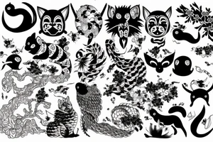 Japanese animals and ornaments tattoo idea