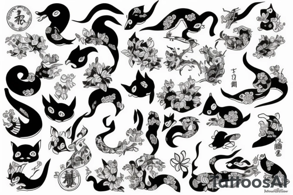 Japanese animals and ornaments tattoo idea