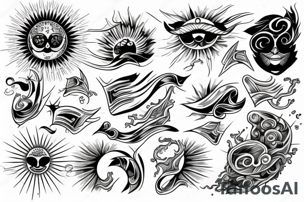 sun with wavy rays tattoo idea