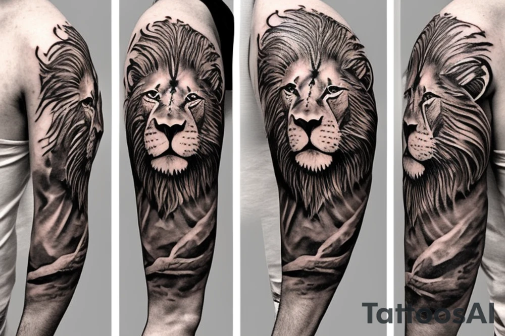 On the left, a lion in a khaki officer's cap with a red band and a gold cockade rests on the shield, and he has a lieutenant colonel's shoulder strap on his shoulder. tattoo idea