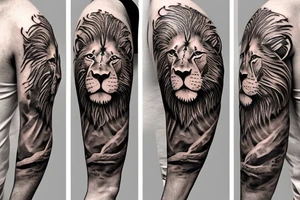 On the left, a lion in a khaki officer's cap with a red band and a gold cockade rests on the shield, and he has a lieutenant colonel's shoulder strap on his shoulder. tattoo idea