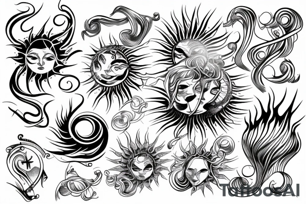 sun with wavy rays tattoo idea