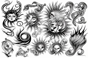 sun with wavy rays tattoo idea