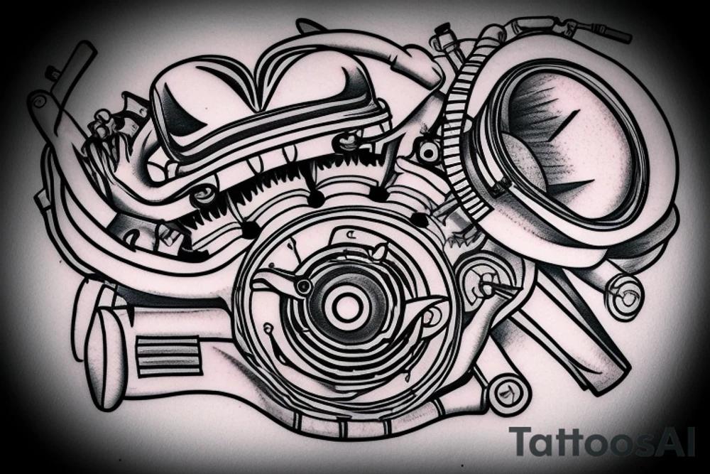 A heart in the form of a car engine tattoo idea