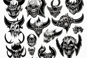 Scary doomed demon with small horns and up side down cross tattoo idea