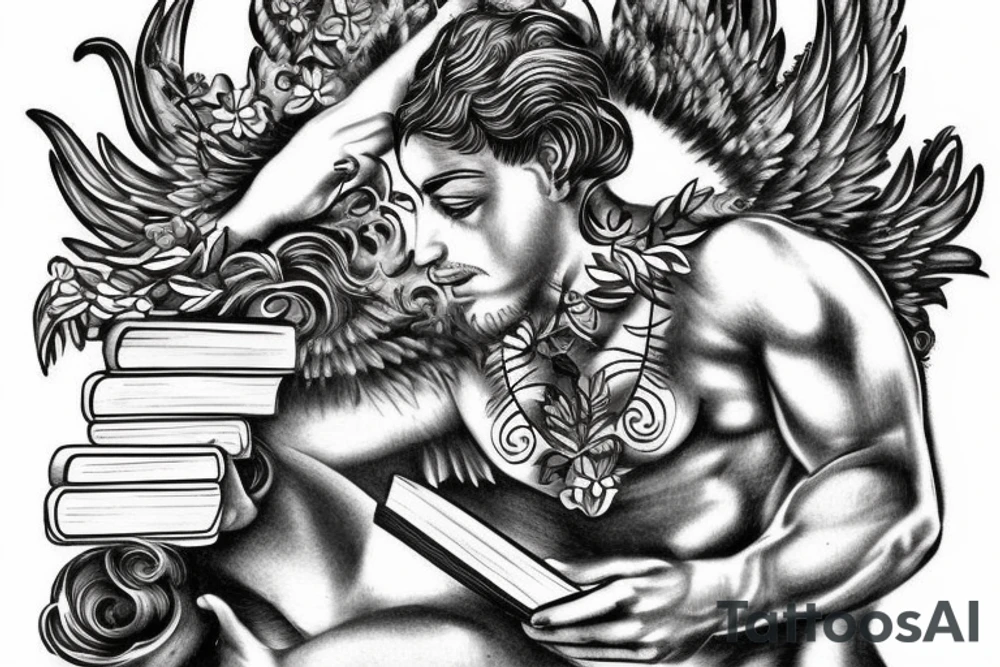 greek god Hypos in full size reading a book tattoo idea
