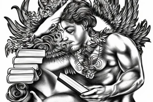 greek god Hypos in full size reading a book tattoo idea