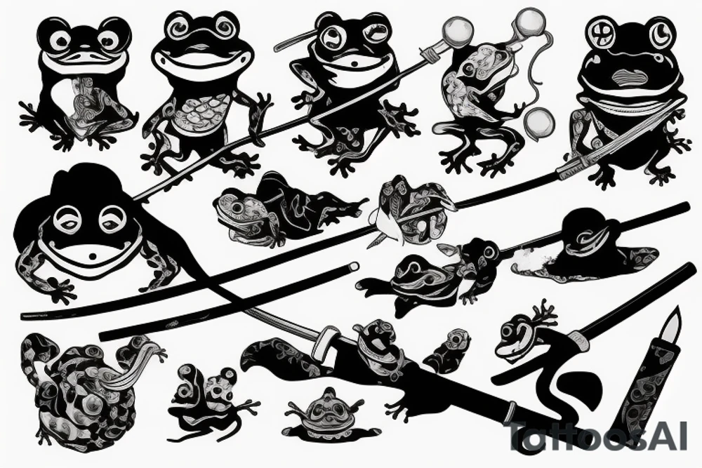 Frog with katana and a smoking pipe tattoo idea