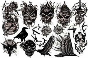 Crow, demon, sword, sand clock tattoo idea