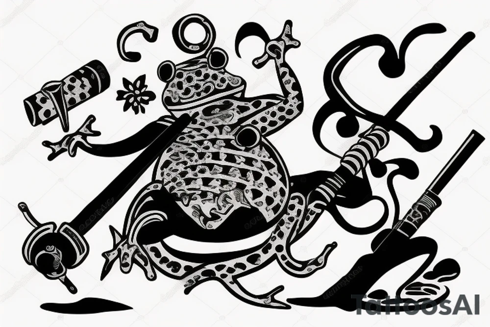 Frog with katana and a smoking pipe tattoo idea