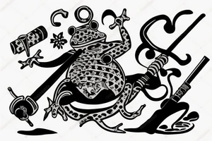 Frog with katana and a smoking pipe tattoo idea