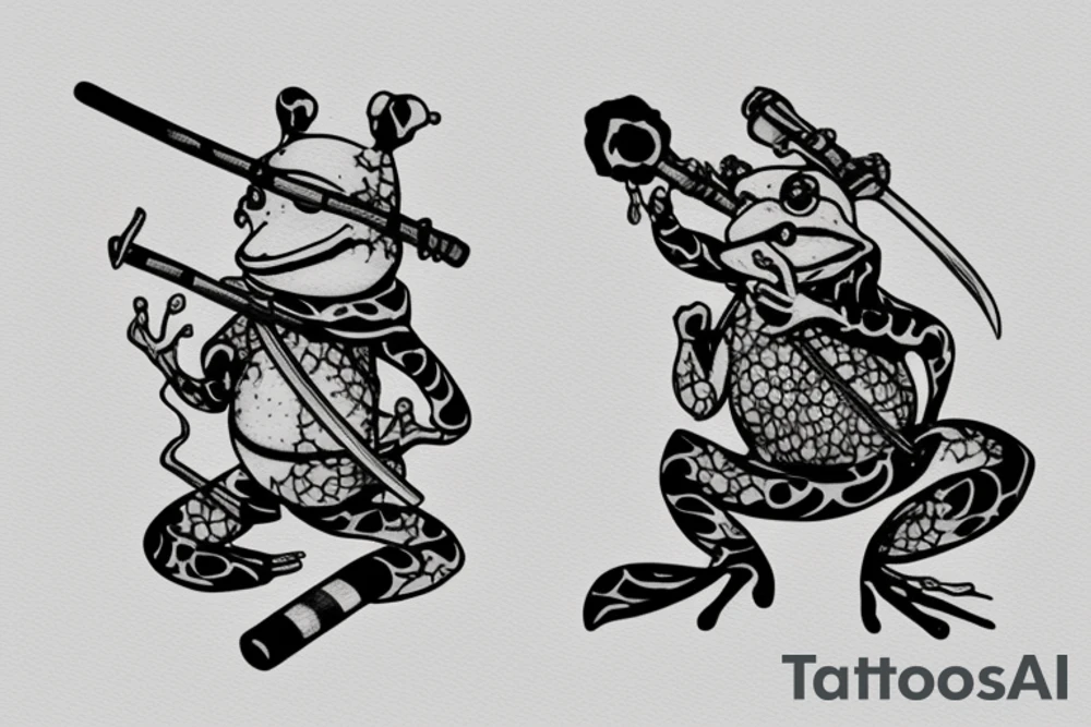 Frog with katana and a smoking pipe tattoo idea