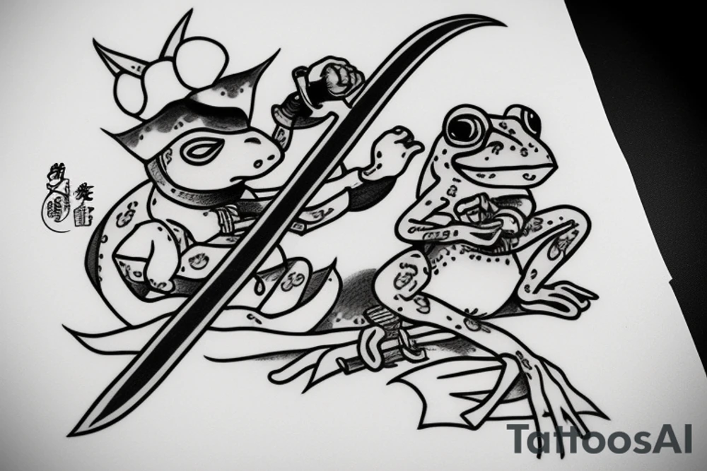 Frog with katana and a smoking pipe tattoo idea