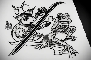 Frog with katana and a smoking pipe tattoo idea