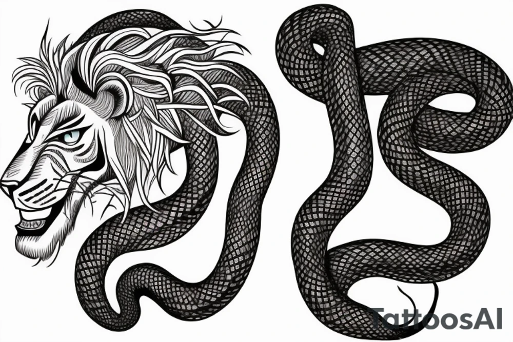 Lion head and snake tattoo idea
