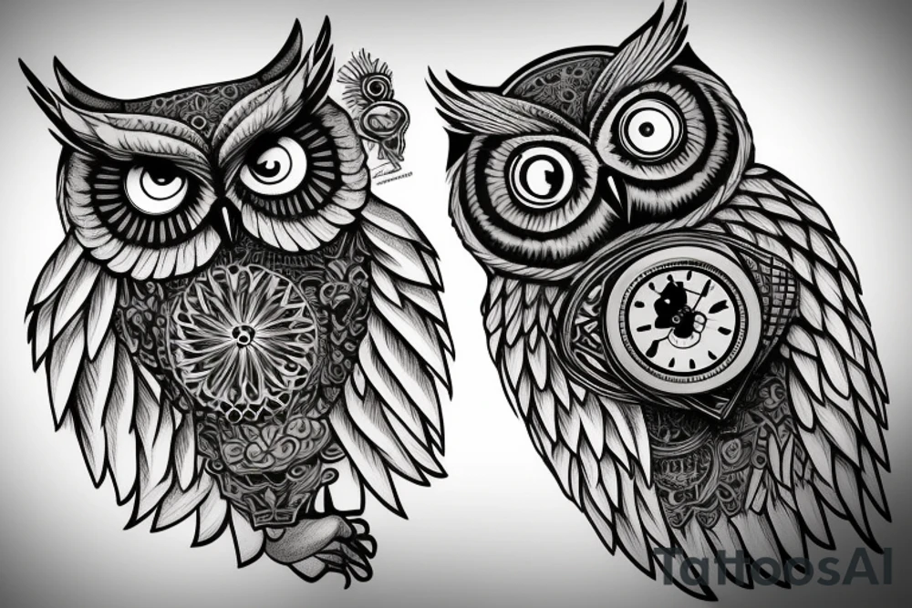 Owl holding a watch tattoo idea