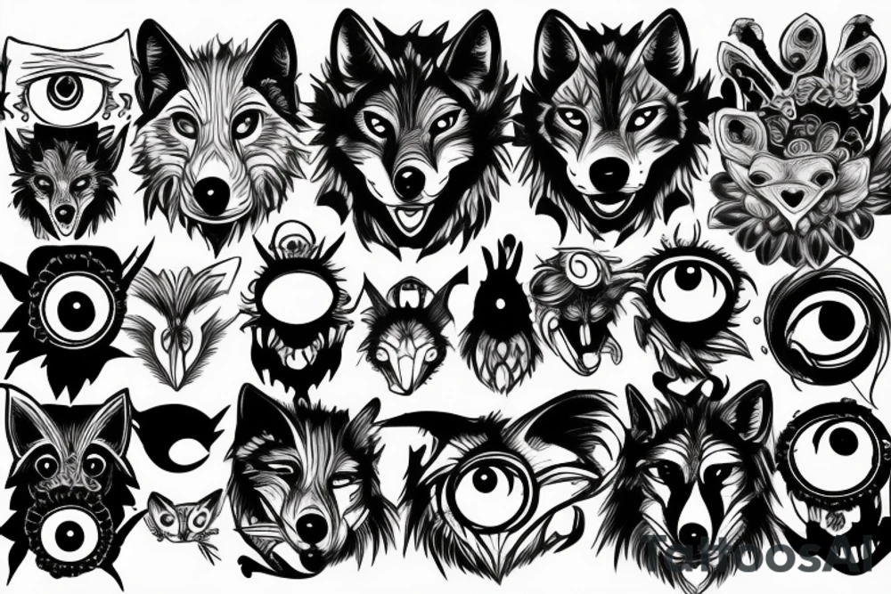 wolf with 20 eyes tattoo idea