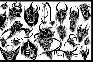 sinister brooding demon with small horns and an inverted cross tattoo idea